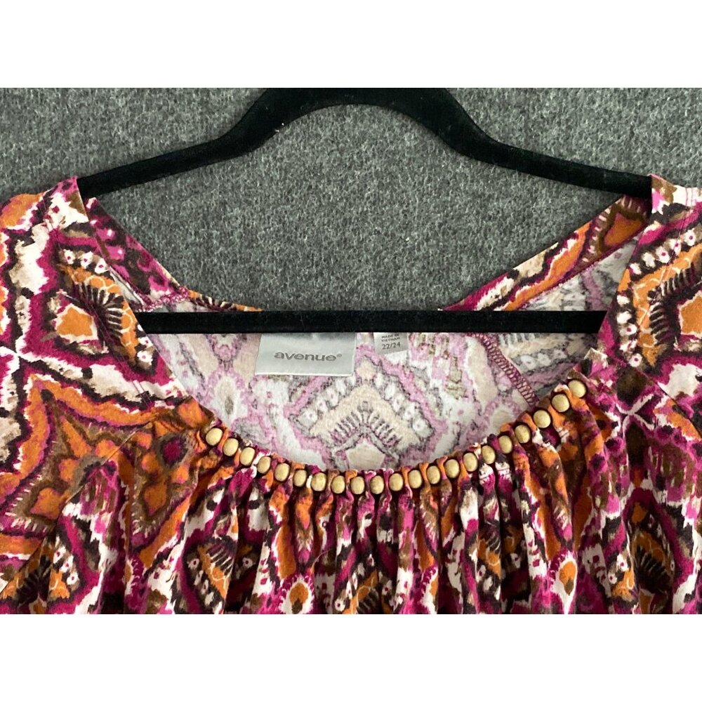 VTG Avenue Top Pink Orange SS Beaded Neckline Women 22/24 - Picture 5 of 8